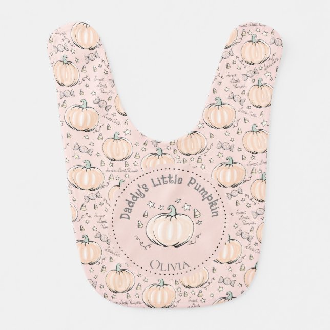 Daddy's Little Pumpkin Pink Pumpkin & Candy Fall Baby Bib (Front)