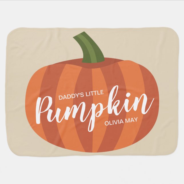 Daddy's Little Pumpkin with Name Baby Blanket (Horizontal)