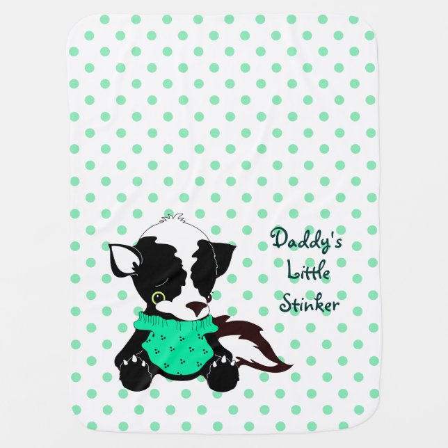 Daddys Little Stinker Skunk Polka Dot Swaddle Blanket (Front)