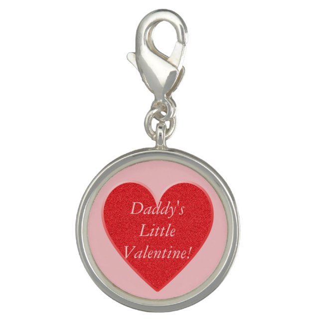 Daddy's Little Valentine Red Glitter Heart Charm (Front)