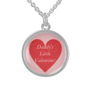 Daddy's Little Valentine Red Glitter Heart Sterling Silver Necklace