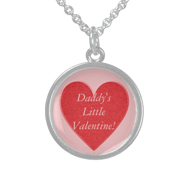 Daddy's Little Valentine Red Glitter Heart Sterling Silver Necklace (Front)