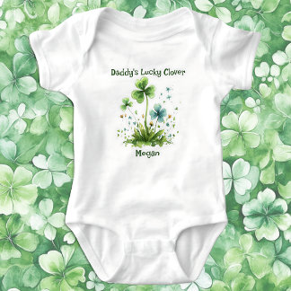 Daddy's Lucky Clover Shamrock St. Patricks Day Baby Bodysuit