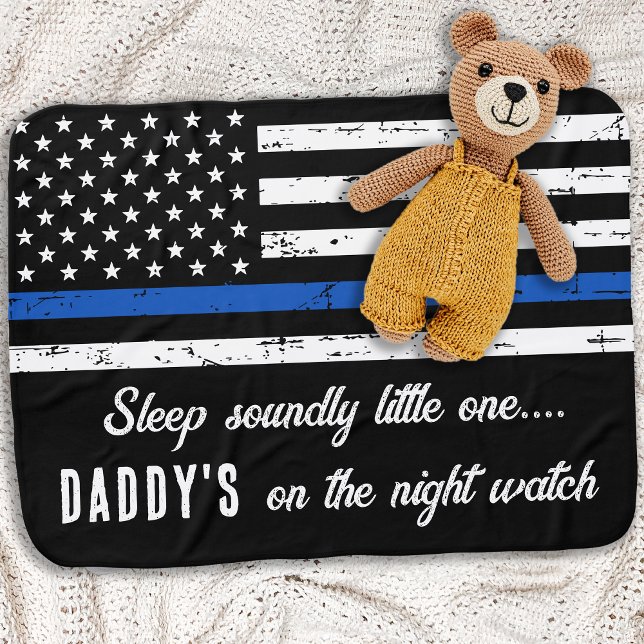 Daddy's on the Night Watch Thin Blue Line Police B Baby Blanket (Creator Uploaded)
