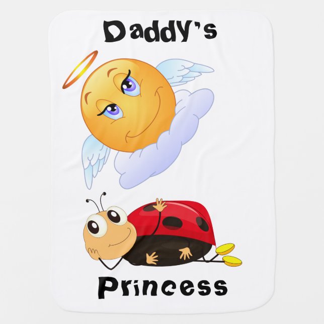 Daddy's Princess With Smiling Sun & Ladybug Receiving Blanket (Front)