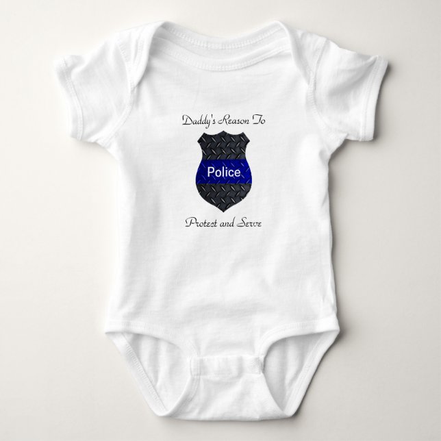 Daddy's Reason Police Thin Blue Line Badge Baby Bodysuit (Front)