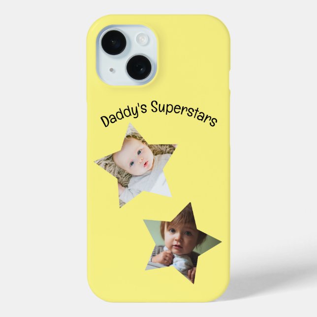 Daddy's Superstars Personalized Two Photo Text Case-Mate iPhone Case (Back)