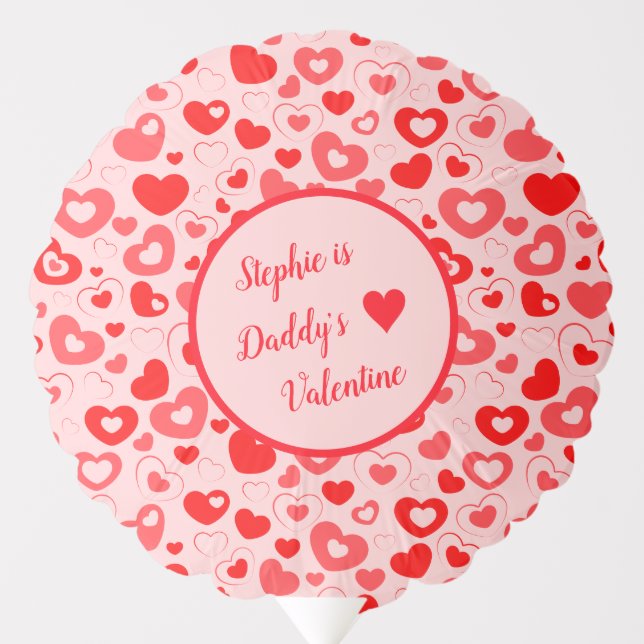 Daddy's Valentine Personalized Pink & Red Hearts Balloon (Front)