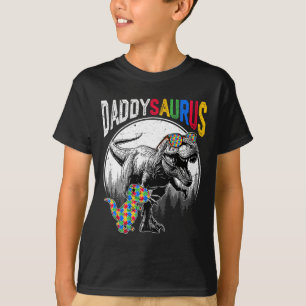Daddysaurus Autism Sister Puzzle Pieces And T Rex T-Shirt