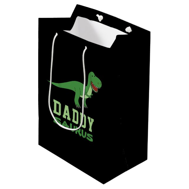 Daddysaurus Dinosaur T-Rex Dino Dad Father's Day Medium Gift Bag (Front Angled)
