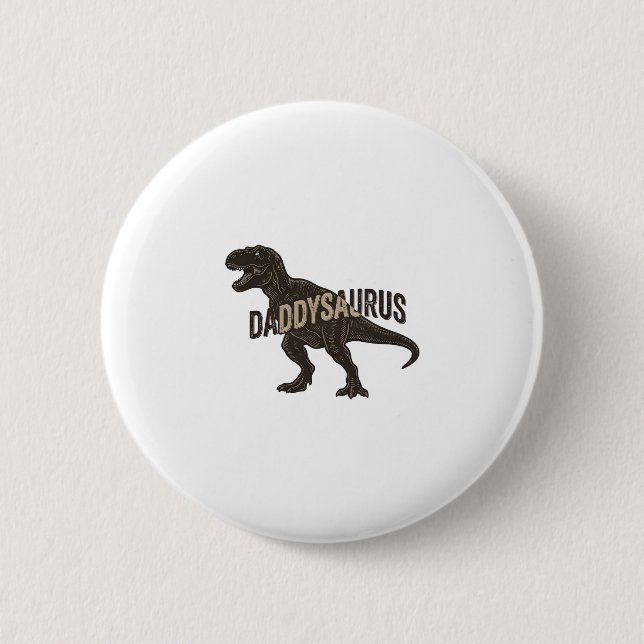 Daddysaurus Dinosaur Vintage Engraving Shirt Desig Button (Front)
