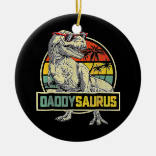 Daddysaurus Funny T Rex Dinosaur Dad Vintage Ceramic Ornament