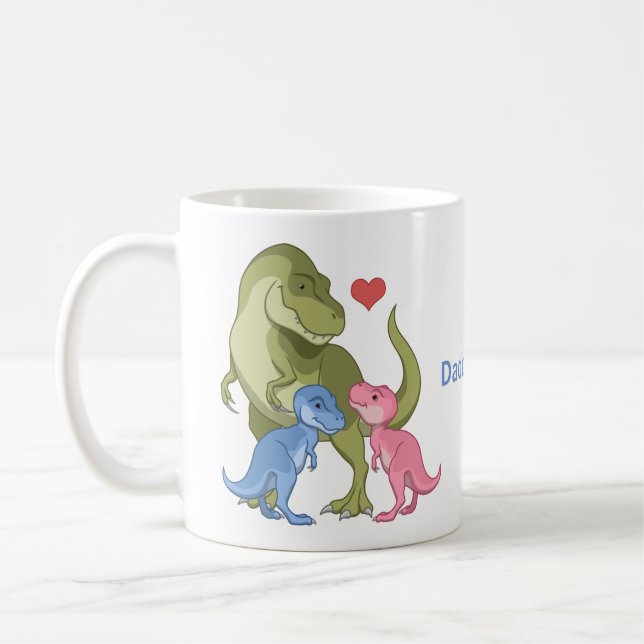 DaddySaurus Green T-Rex & Baby Girl Boy Dinosaurs Coffee Mug (Left)