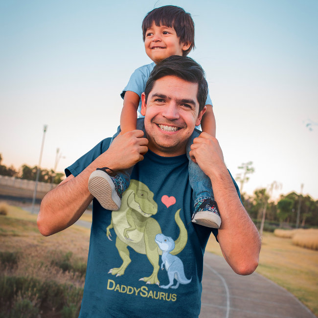 DaddySaurus Green T-Rex & Blue Baby Boy Dinosaurs T-Shirt