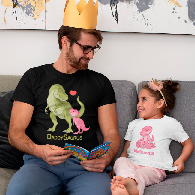 DaddySaurus Green T-Rex & Pink Baby Girl Dinosaurs T-Shirt