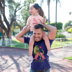 DaddySaurus Green T-Rex & Twin Baby Girl Dinosaurs T-Shirt