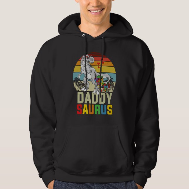 Daddysaurus Rex Dinosaur Daddy Saurus Autism Aware Hoodie (Front)
