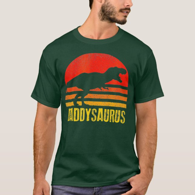 Daddysaurus Shirt Retro Vintage Sunset Dinosaur (Front)