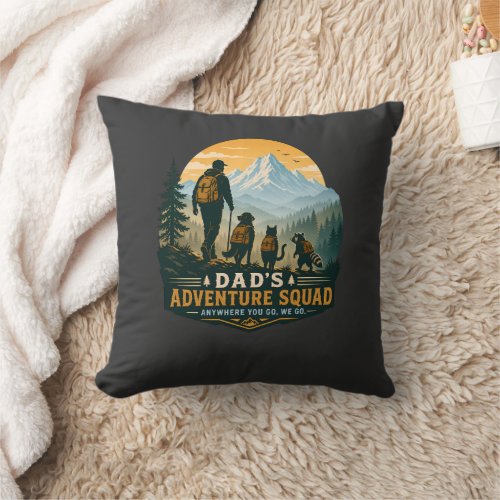 Dad's Adventure Squad Retro Mountain Hiking Gift Throw Pillow