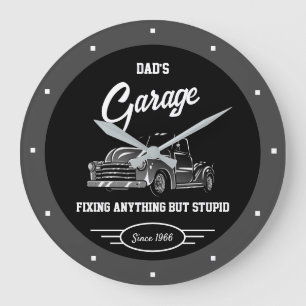 Dad's Any Name Garage Chevy Truck Fun Slogan Large Clock