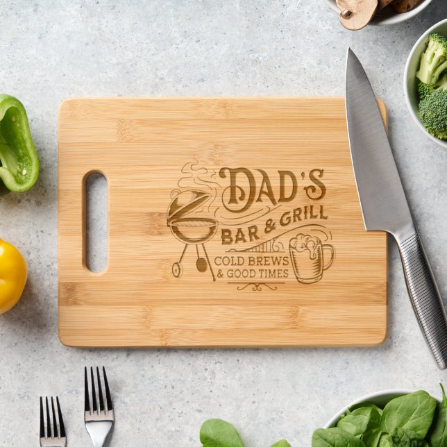Dad's Bar and Grill | Cold Brews and Good Times Engraved Cutting Board (Kitchen Counter)