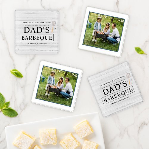 Dads Barbeque  Fathers Day BBQ Photo Coaster Set
