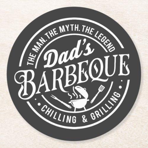 Dads Barbeque  Man Myth Legend Round Paper Coaster