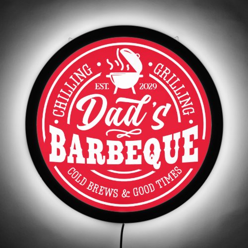Dads Barbeque Red White Bar LED Sign