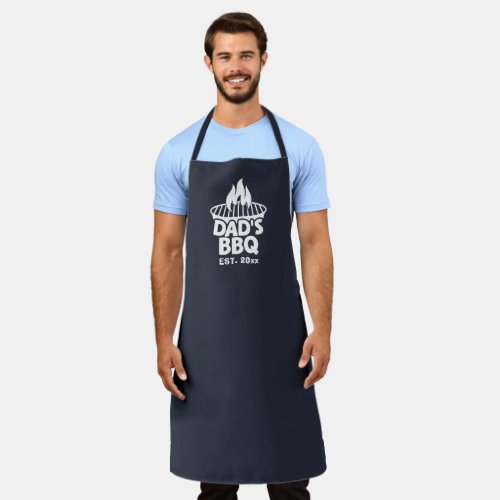 Dads BBQ Grill Logo Navy Blue Apron