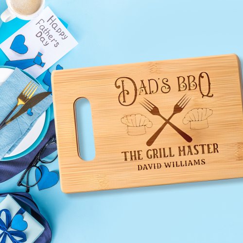 Dads BBQ Grill Master Fathers Day Personalized Cutting Board