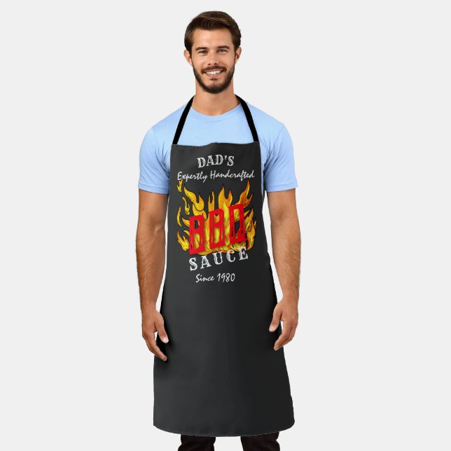 Dad's BBQ Hot Sauce Expertly Handcrafted Funny  Apron (Worn)