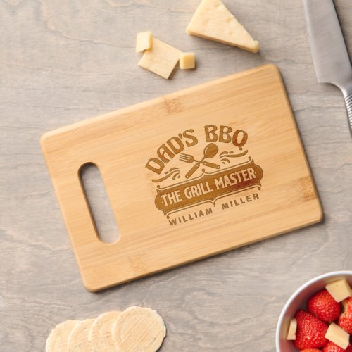 Dads BBQ The Grill Master Custom Name Cutting Board