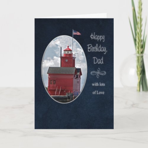 Dads Birthday Michigan Red Lighthouse Card