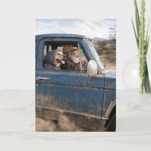 Dad's Birthday Old Blue Truck with Dog Card
