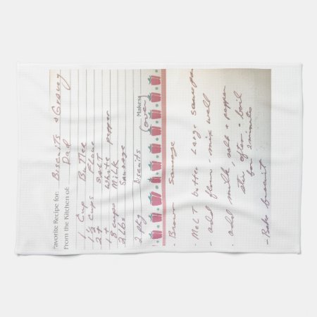 Dad's Biscuit And Gravy Recipe In His Own Handwrit Kitchen Towel