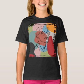 Dad's Black Line art Drawing on colorful shapes T-Shirt