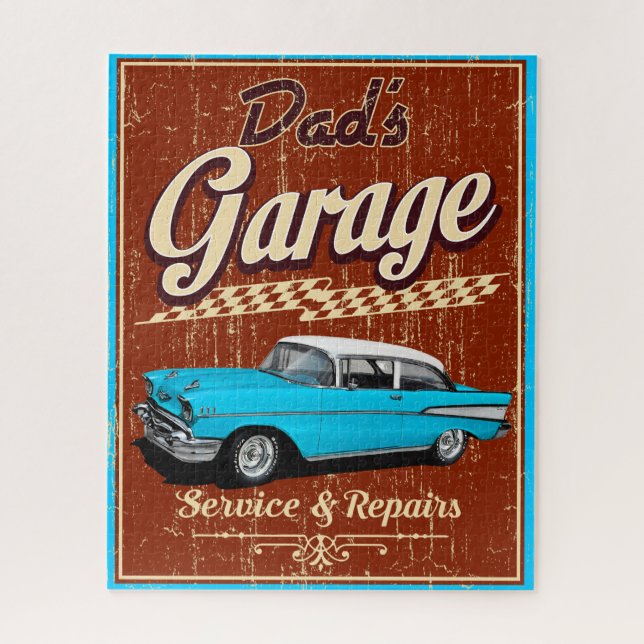 Dad's Blue Chevy Garage Jigsaw Puzzle (Vertical)