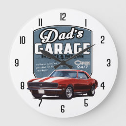 Dad&#39;s Camaro Garage Large Clock