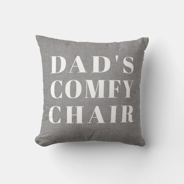 Dad's Chair Grey Linen Father's Day Throw Pillow (Front)