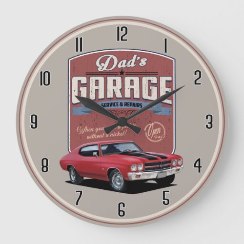 Dads Chevelle Garage Large Clock