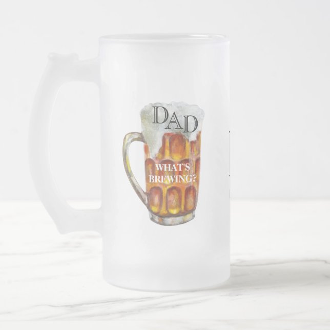 Dad's Custom Monogram Name on Back Frosted  Frosted Glass Beer Mug (Left)