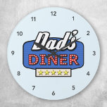 Dad's Diner Logo - A Gift for Dad Round Clock<br><div class="desc">Dad's diner logo is lovingly crafted for all of the amateur chefs who bake,  cook and serve delicious food their families. Makes a great gift for Father's Day,  Christmas and birthdays,  or simply as a way of saying thank you to Dad.</div>