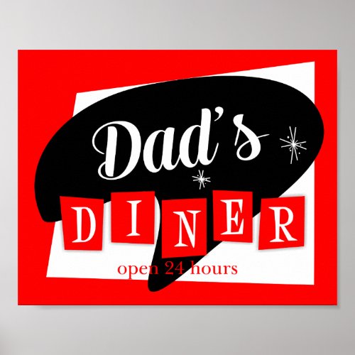 Dads Diner Red Black Retro Kitchen Print