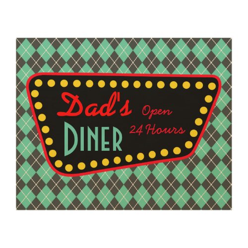  Dads Diner Sign Wood Canvas Gift