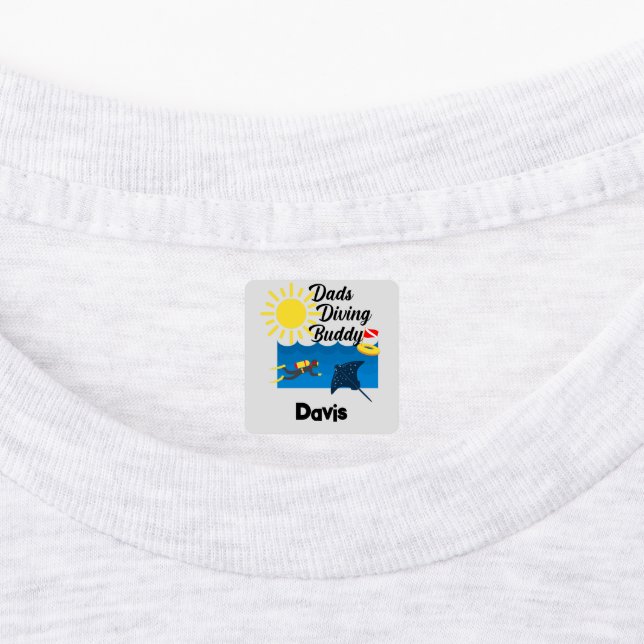 Dads Diving Buddy Design - Small Square Clothing L Labels (Affixed)