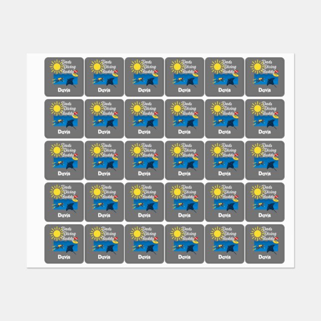 Dads Diving Buddy Design - Small Square Clothing L Labels (Sheet)