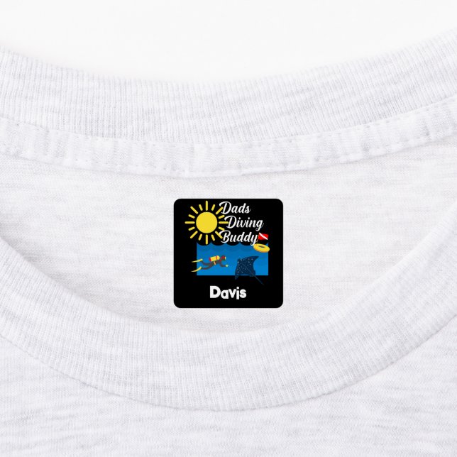 Dads Diving Buddy Design - Small Square Clothing L Labels (Affixed)