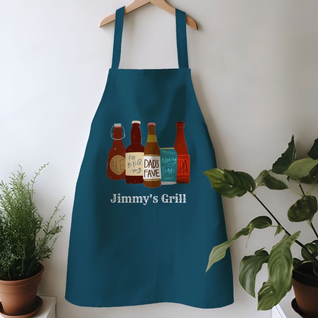 Dad's Favorite Beer Personalized Apron (Dad's Favorite Beers illustrated apron)