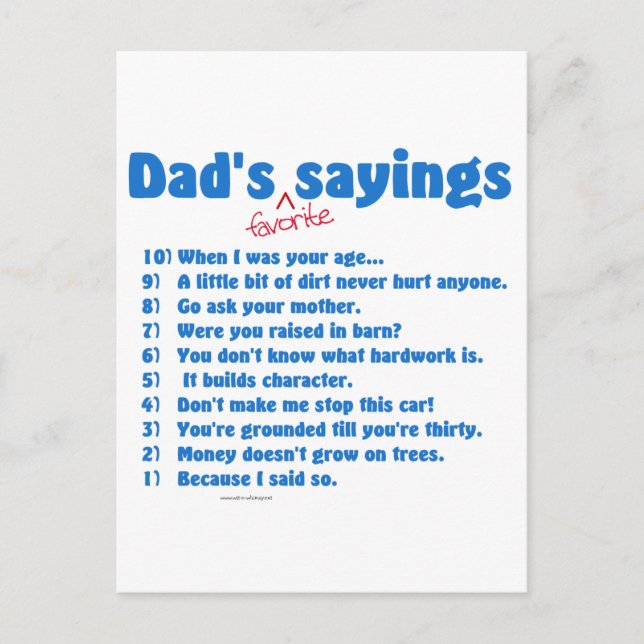 Dad's favorite sayings on gifts for him. postcard (Front)