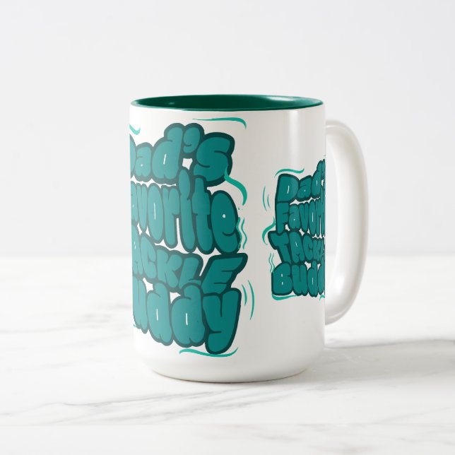 Dad's Favorite Tackle Funny Design Two-Tone Coffee Mug (Front Right)
